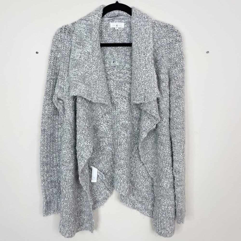 LOFT XSmall XS Drape Front Cardigan Sweater Alpaca Wool Blend Light Marled Gray